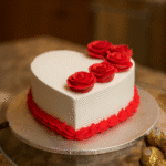White & Pink Roses Heart Shape Cake