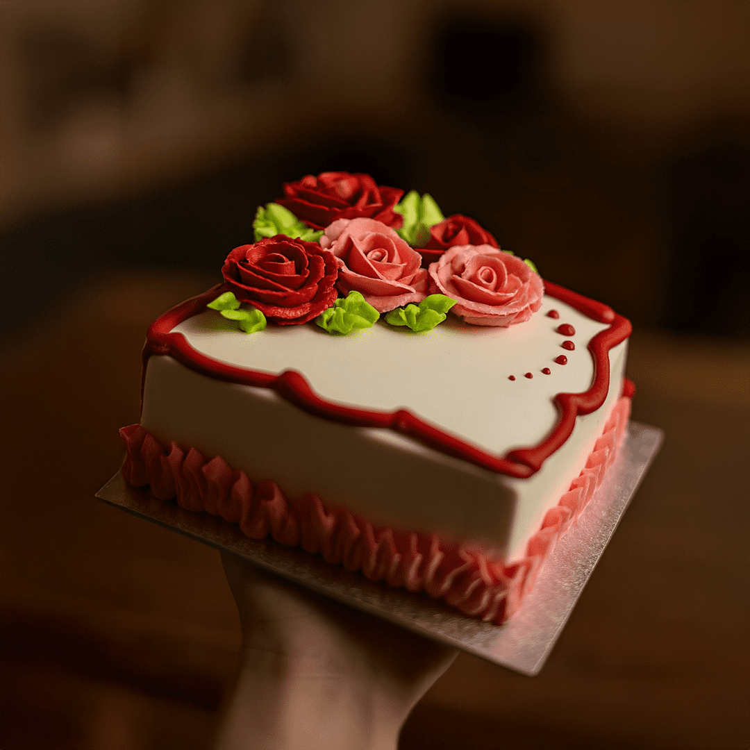 Pink & red Rose Square Butter Cream Cake Pink & red Rose Square Butter Cream Cake - Image 1