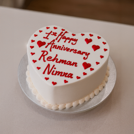 White Anniversary Heart Cake